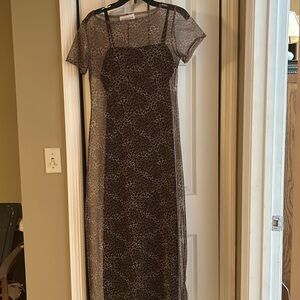 Maxi dress  sheer animal print over black sheth with spaghetti straps